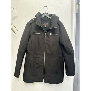 Miss Sixty Jacket Trench Coat Hood M60โ Women Sz XL Black Soft Shell Zip Front